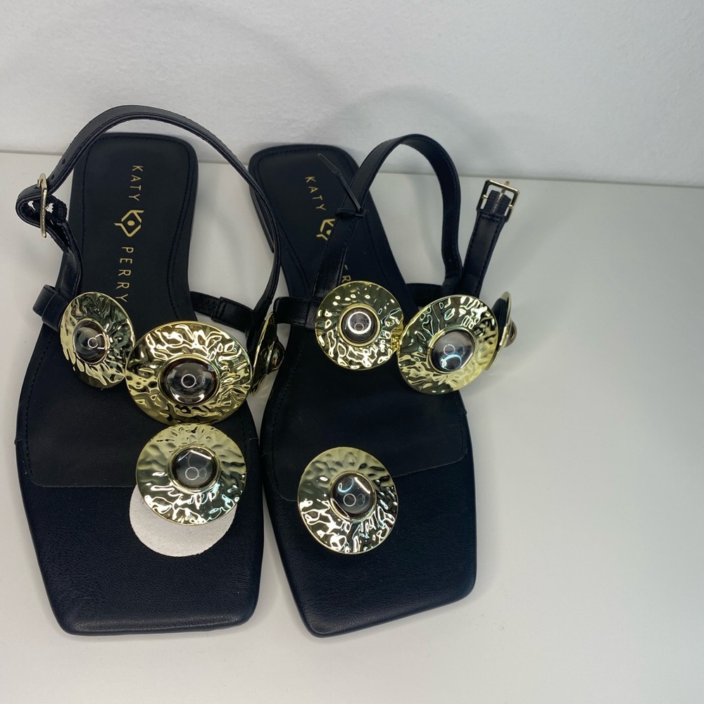 Katy Perry Collections Black and Gold Sandals with Striking Accents - Picture 2 of 9